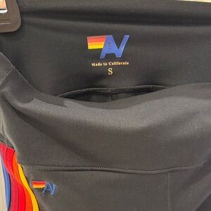 AV aviator Nation Black Leggings with Rainbow Stripes